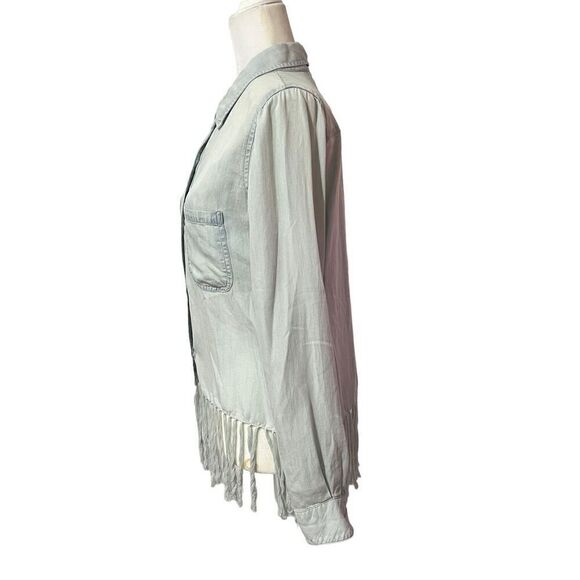 Rails Light Blue Wash Small Fringed Long-Sleeve Button-Down Soft Lyocell Shirt - Picture 7 of 13